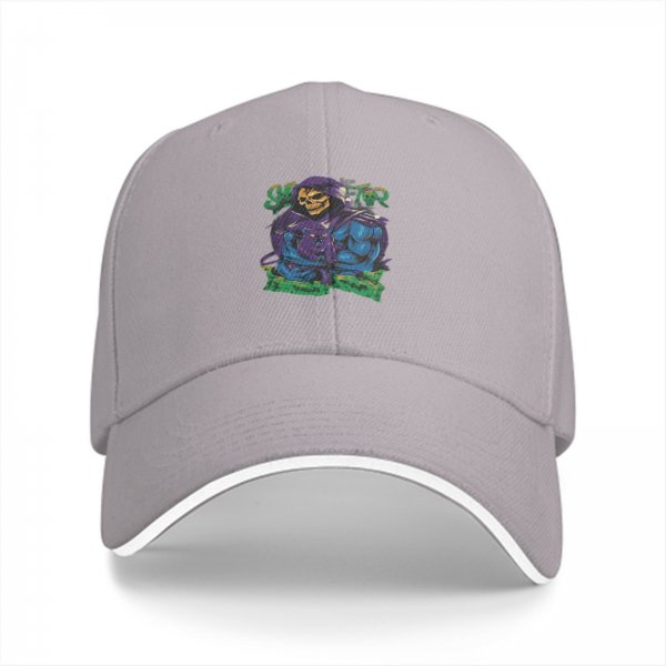 Black Baseball Cap With Skeletor Graphic Print For Fans