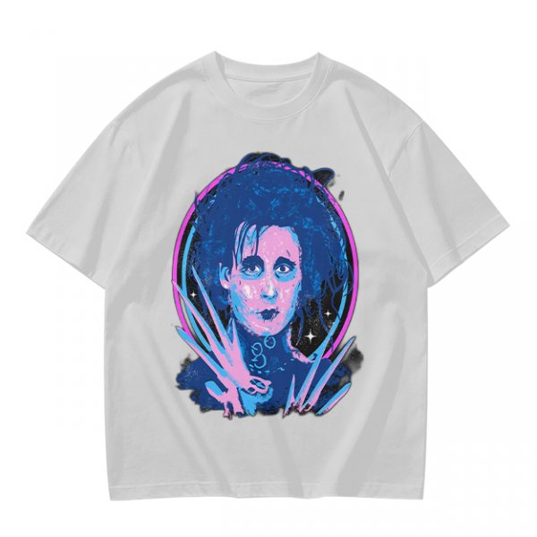 Olive T-Shirt With Neon Edward Scissorhands Portrait Print