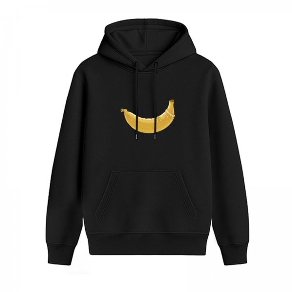 Black Hoodie With Yellow Banana Graphic Print