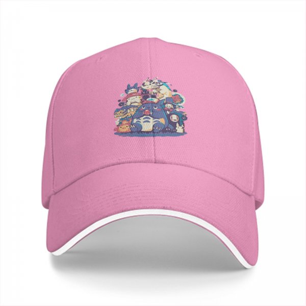 Black Baseball Cap With Studio Ghibli Character Group Print
