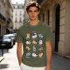 Olive Green T-Shirt With Cute Cat Yoga Pose Illustrations