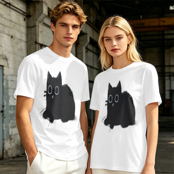 Oversized Olive T-Shirt With Black Cat Graphic Print