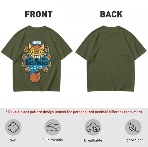 Neko Bus Tours Cat Graphic Olive T-Shirt