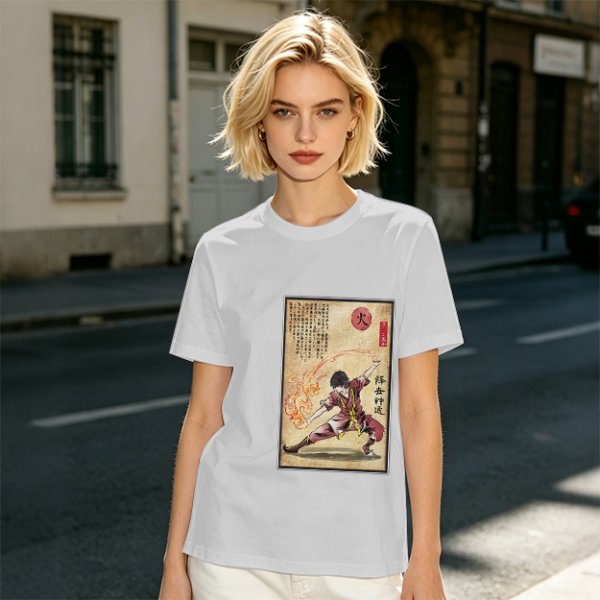 Olive t-shirt with firebender martial arts graphic print