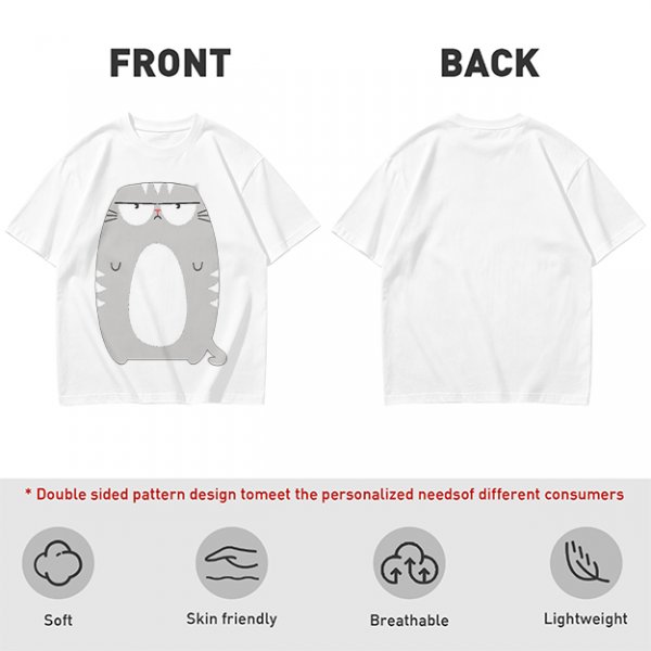 Olive Green T-Shirt With Grumpy Chubby Gray Cat Graphic