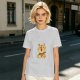 Olive Green T-Shirt with Cute Tiger Holding Coffee Mug Print