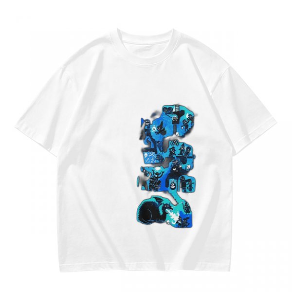 Olive Green T-Shirt with Blue Abstract Graphic Print