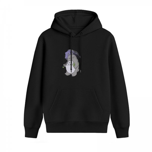 Black hoodie with Totoro holding umbrella graphic