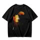Olive T-Shirt Featuring a Relaxed Cat on a Chair with Fried Chicken Print