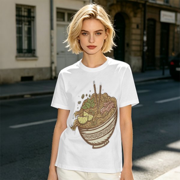 Olive Green T-Shirt With Illustrated Noodle Bowl Print