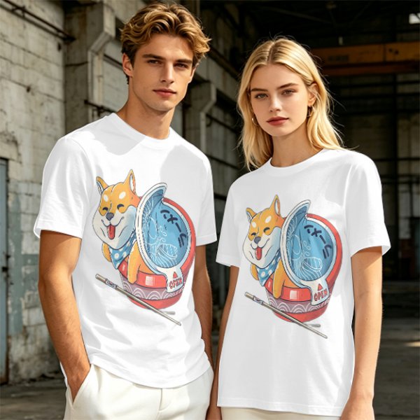 Olive T-shirt with Shiba Inu in Ramen Cup Graphic