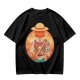 Olive T-Shirt Featuring Anime Character With Straw Hat Back View