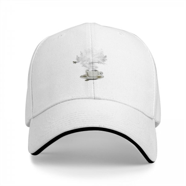 Black Baseball Cap with Coffee Cup and Saucer Graphic