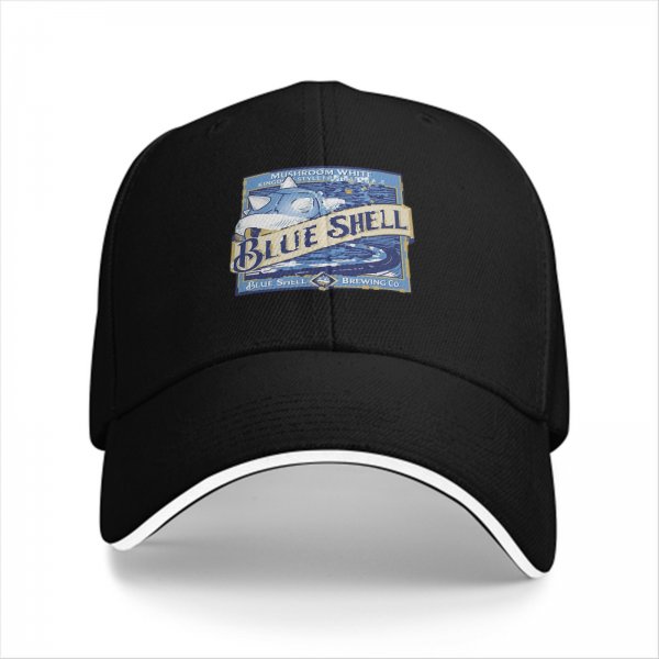 Black Baseball Cap with Blue Shell Brewing Co Mushroom White IPA Print
