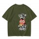 Olive t-shirt with funny cat coffee early morning quote
