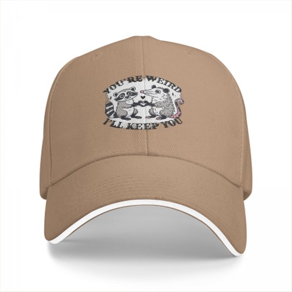 Black baseball cap with raccoon and opossum weird love graphic