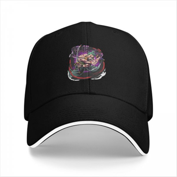 Black Baseball Cap With Anime Swordsman Character Print