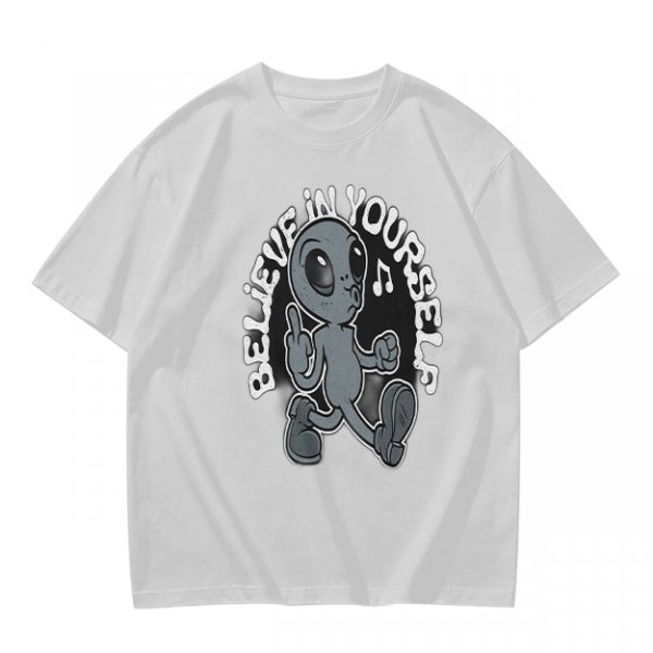 Oversized Olive T-Shirt With Alien 'Believe In Yourself' Graphic