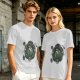 Olive Green T-Shirt with Octopus Skull Pirate Art Print