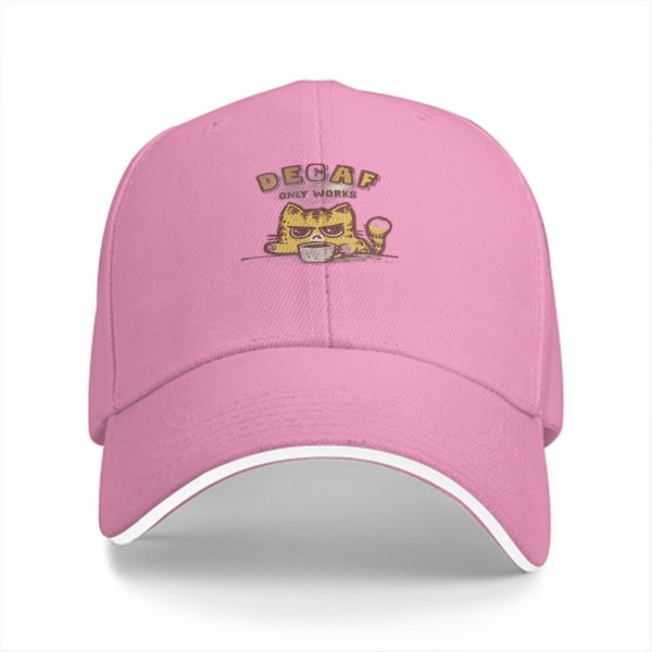 Black baseball cap with grumpy cat decaf coffee print