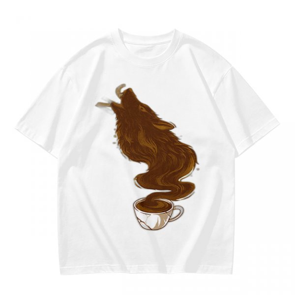Olive T-Shirt With Coffee Wolf Steam Graphic Print
