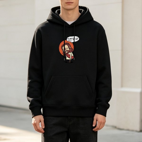 Black Hoodie With Cartoon Jesus 'My Birthday Is On Christmas' Print