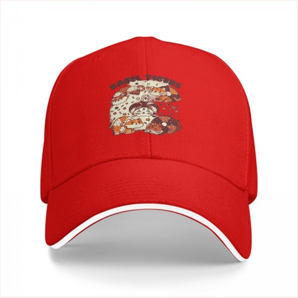 Black Baseball Cap With Cute Bagel Themed Hamster Art