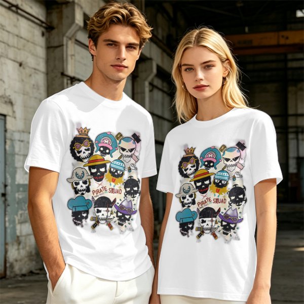 Olive T-Shirt With Pirate Squad Skull Character Print