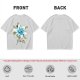 Olive Green T-Shirt with Watercolor Blue Lily Flower Print