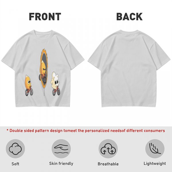 Olive T-Shirt With Cartoon Characters Riding Bikes Through Portal