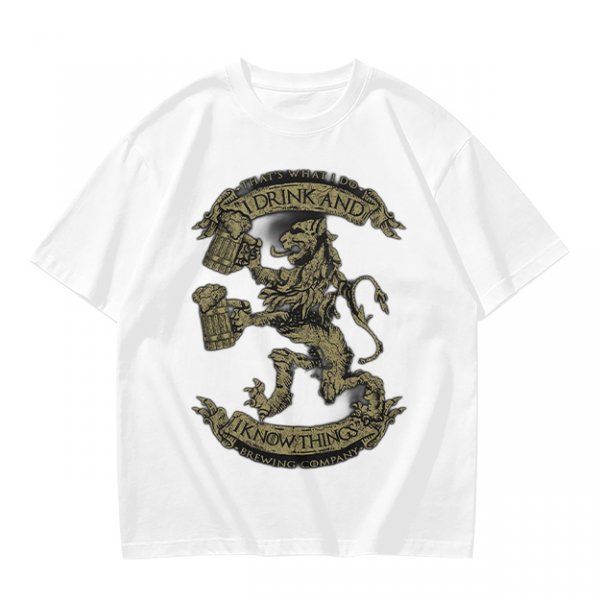 Olive T-shirt with 'I Drink And I Know Things' Lion Beer Graphic