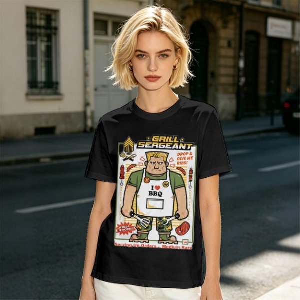 Grill Sergeant I Love BBQ T-Shirt with Funny Military BBQ Art