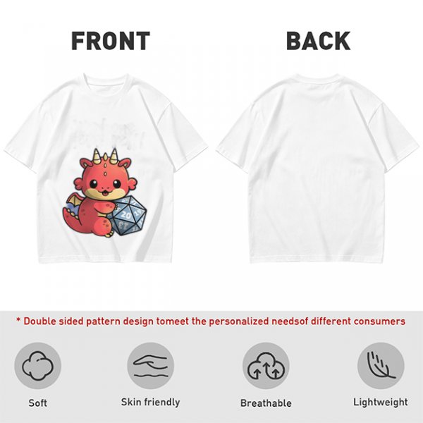 Cute Red Dragon Holding D20 Dice Graphic T-Shirt