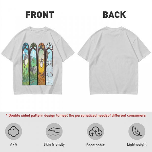 Olive T-Shirt With Stained Glass Style Four Seasons Forest Creature Art