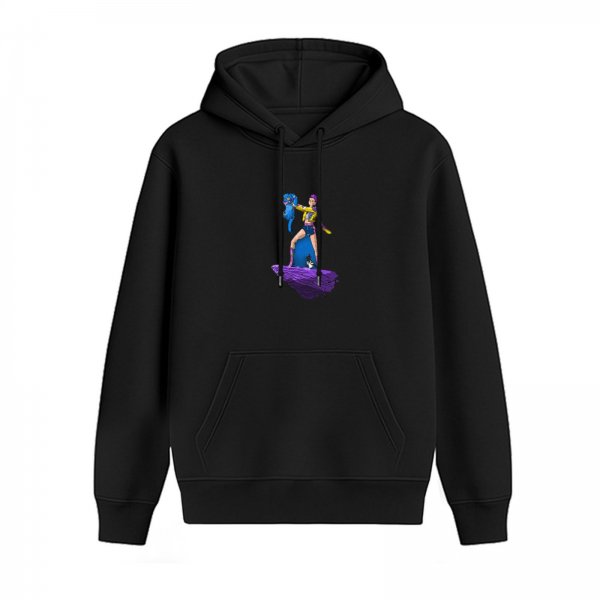 Black Hoodie With Vibrant Fantasy Character Art Print