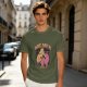 Olive green graphic t-shirt with dog data system print