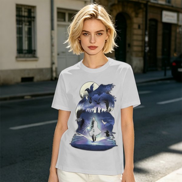 Olive T-Shirt With Magical Fantasy Creature Silhouette Art Print