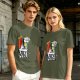 Olive T-Shirt with Surfer Pizza Character and Argyle Pizza Print