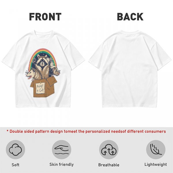 Olive T-Shirt With Raccoon Opossum Adopt A Cat Rainbow Print