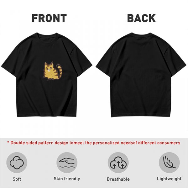 Olive Green T-Shirt With Grumpy Orange Tabby Cat Graphic