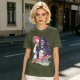 Olive Graphic T-Shirt with Muscular Figure Holding Red Device and Night Watch Text