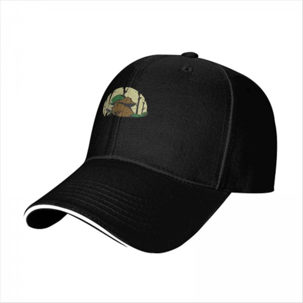 Black Baseball Cap With Distressed Mushroom Forest Graphic