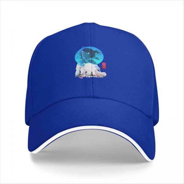 Black Baseball Cap With Anime Girl Blue Circle Art Print