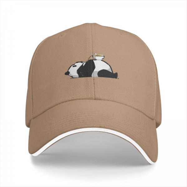 Black Baseball Cap With Lazy Panda Eating Noodle Graphic