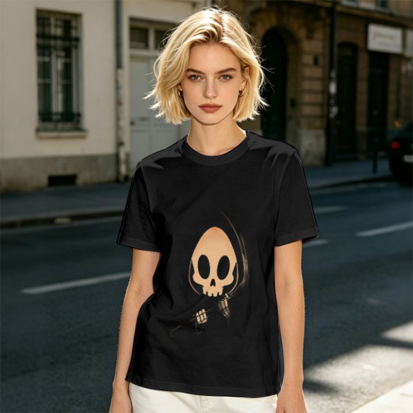 Olive T-shirt with Cute Grim Reaper Skull Graphic