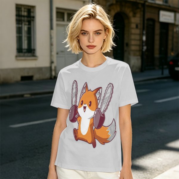 Olive T-shirt with a cute chainsaw squirrel graphic