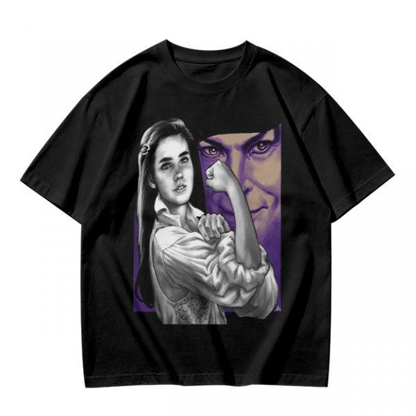 Olive T-shirt with vintage woman flexing arm graphic print