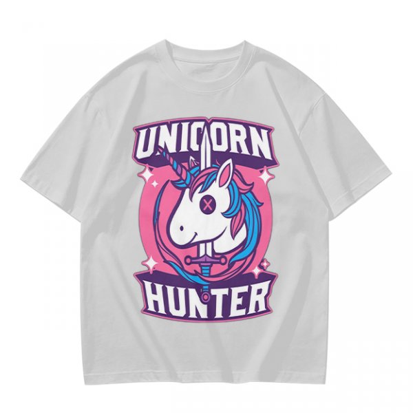 Unicorn Hunter Graphic Tee with Sword and Sparkle Design