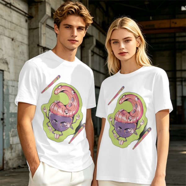 Olive Green T-Shirt With Surreal Monster Graphic Print