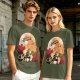 Olive anime graphic t-shirt with straw hat and sunflowers